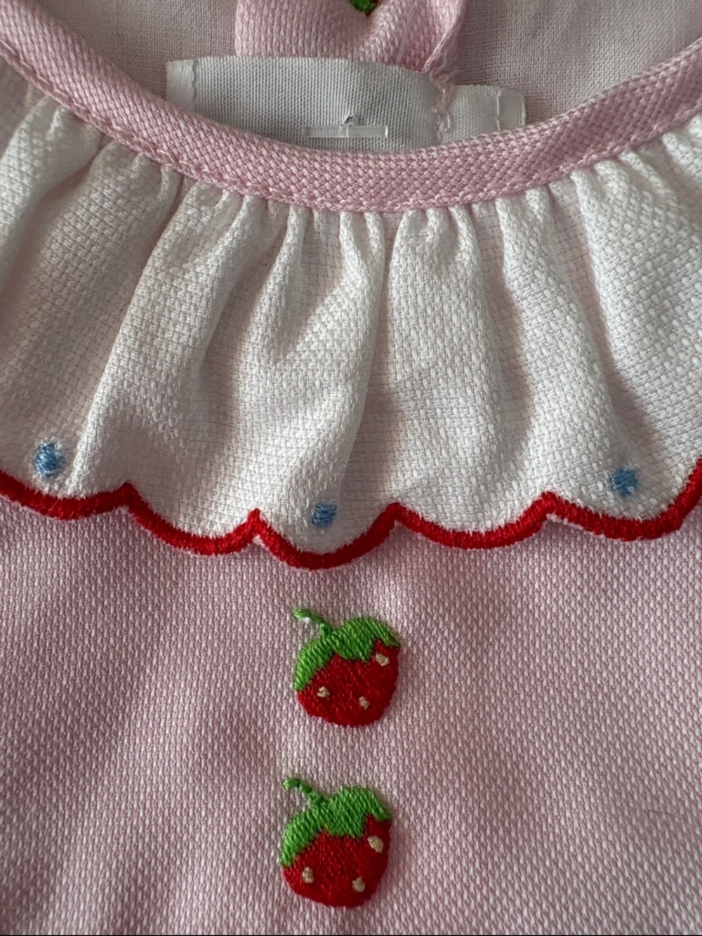 THE PROPER PEONY - Pink Baby Bubble Romper with Strawberry Pockets - Picture 3 of 10
